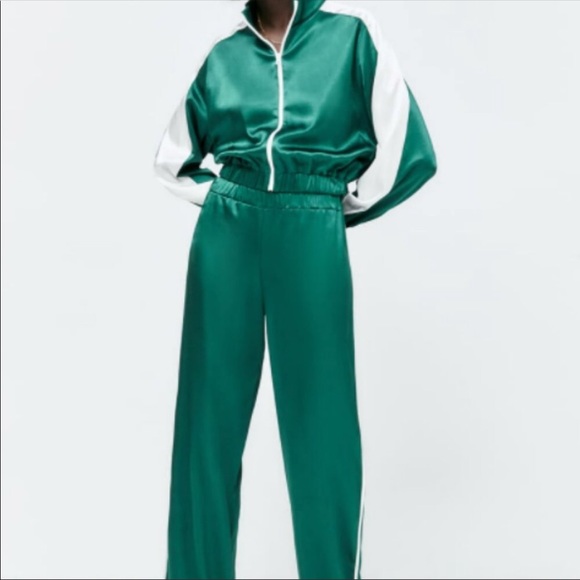 SET satin effect piped jacket& pants SzS - Picture 1 of 8